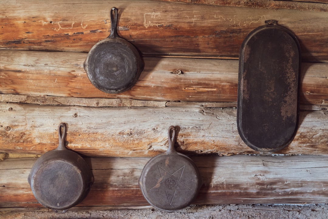 I'll donate this to the internet as a random stock photo of skillets hanging on the wall. I stopped at a small pioneer museum in the very remote town of Fort Rock, Oregon. This is from one of the old pioneer cabins on the property.